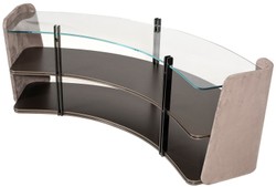Casa Padrino luxury shelf cabinet gray / dark brown / bronze 141.45 x 105.41 x H. 61.5 cm - Curved cabinet with glass top - Living room furniture - Hotel furniture - Luxury furniture