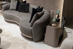 Casa Padrino luxury shelf cabinet gray / dark brown / bronze 141.45 x 105.41 x H. 61.5 cm - Curved cabinet with glass top - Living room furniture - Hotel furniture - Luxury furniture