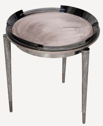 Casa Padrino mesa auxiliar de lujo de 3 patas gris / negro / bronce Ø 53 x A. 55,16 cm - Mesa auxiliar de salón redonda - Mesa de hotel - Muebles de salón - Muebles de hotel - Calidad de lujo
