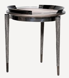 Casa Padrino mesa auxiliar de lujo de 3 patas gris / negro / bronce Ø 53 x A. 55,16 cm - Mesa auxiliar de salón redonda - Mesa de hotel - Muebles de salón - Muebles de hotel - Calidad de lujo