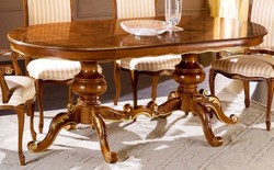 Ovaler ausziehbarer Luxus Barock Massivholz Esstisch Braun Gold