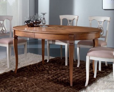 Casa Padrino table à manger Biedermeier de luxe marron marqueterie - Table de salle à manger ovale extensible - Meubles de salle à manger Biedermeier - Qualité de Luxe - Fabriqué en Italie