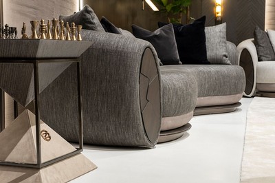 Casa Padrino Luxus Sofa Schwarz / Grau / Dunkelbraun / Bronze 300 x 130 x H. 76 cm - Wohnzimmer Sofa - Hotel Sofa - Wohnzimmer Möbel - Hotel Möbel - Luxus Möbel - Luxus Kollektion