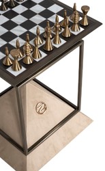 Casa Padrino table d'appoint d'échecs de luxe marron foncé / blanc / beige / bronze 50 x 50 x H. 70 cm - Table d'appoint de salon - Table d'hôtel - Meubles de salon - Meubles d'hôtel