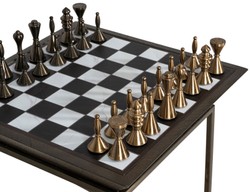 Casa Padrino table d'appoint d'échecs de luxe marron foncé / blanc / beige / bronze 50 x 50 x H. 70 cm - Table d'appoint de salon - Table d'hôtel - Meubles de salon - Meubles d'hôtel