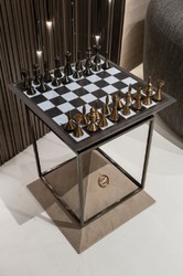 Casa Padrino table d'appoint d'échecs de luxe marron foncé / blanc / beige / bronze 50 x 50 x H. 70 cm - Table d'appoint de salon - Table d'hôtel - Meubles de salon - Meubles d'hôtel