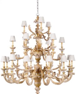 Casa Padrino luxury baroque chandelier natural / white / gray / silver Ø 150 x H. 164 cm - Hand carved baroque style solid wood chandelier - Noble & Magnificent - Luxury quality - Made in Italy