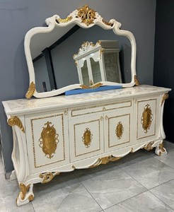 Prunkvolles Luxus Barock Sideboard mit Spiegel Weiß Gold