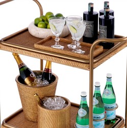 Casa Padrino luxury solid wood serving trolley natural / vintage brass