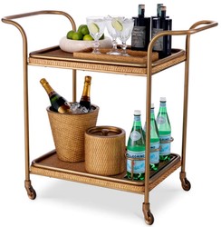 Casa Padrino luxury solid wood serving trolley natural / vintage brass