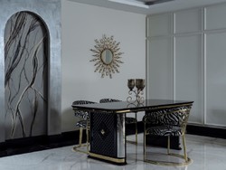 Casa Padrino Set da Pranzo Art Deco di Lusso Nero / Oro - 1 Tavolo da Pranzo e 4 Sedie