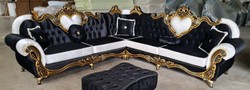 Casa Padrino luxury baroque corner sofa black / white / gold
