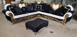 Casa Padrino luxury baroque corner sofa black / white / gold

