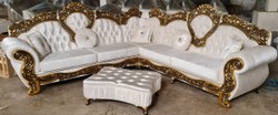Luxus Barock Wohnzimmer Sofa Ecksofa Creme Gold
