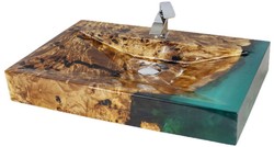 Rechteckiges Luxus Massivholz Epoxi Waschbecken Braun Grün