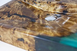 Rechteckiges Luxus Massivholz Epoxi Waschbecken Braun Grün