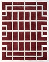 Rechteckiger Luxus Wohnzimmer Teppich Wollteppich Bordeauxrot Creme