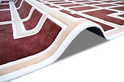 Rechteckiger Luxus Wohnzimmer Teppich Wollteppich Bordeauxrot Creme