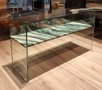 Casa Padrino consola de vidrio de lujo con estante de mármol verde / crema blanco 90 cm