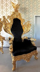 Prunkvoller Barock Thron Sessel Schwarz Gold