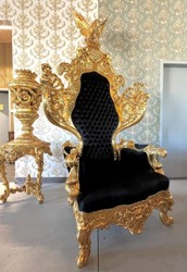 Prunkvoller Barock Thron Sessel Schwarz Gold