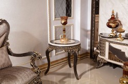 Prunkvoller Luxus Barock Massivholz Beistelltisch Creme Dunkelbraun Gold