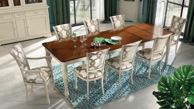 Casa Padrino mesa de comedor extensible barroco de lujo y 8 sillas - Hecho en Italia