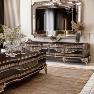 Casa Padrino Luxus Barock Couchtisch Dunkelbraun / Grau / Gold 156 cm