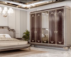Casa Padrino letto matrimoniale barocco di lusso e 2 comodini grigio / marrone scuro / oro