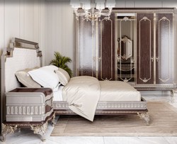 Casa Padrino letto matrimoniale barocco di lusso e 2 comodini grigio / marrone scuro / oro