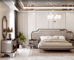 Casa Padrino letto matrimoniale barocco di lusso e 2 comodini grigio / marrone scuro / oro