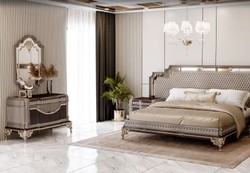 Casa Padrino letto matrimoniale barocco di lusso e 2 comodini grigio / marrone scuro / oro