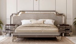 Casa Padrino letto matrimoniale barocco di lusso e 2 comodini grigio / marrone scuro / oro