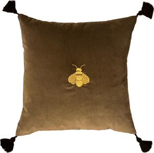 Casa Padrino cojín decorativo de lujo con borlas abeja oliva / oro 45 x 45 cm