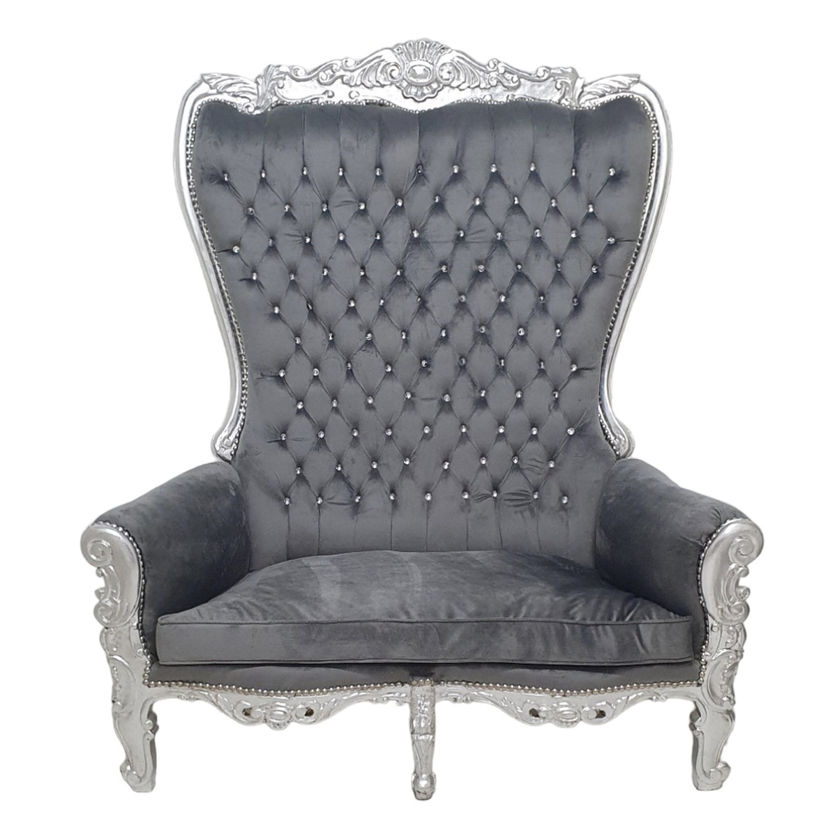 Casa Padrino Fauteuil Double Trône Baroque Gris Argent Bling Meubles Casa Padrino Fauteuil Double Trône Baroque Gris Argent Bling Meubles