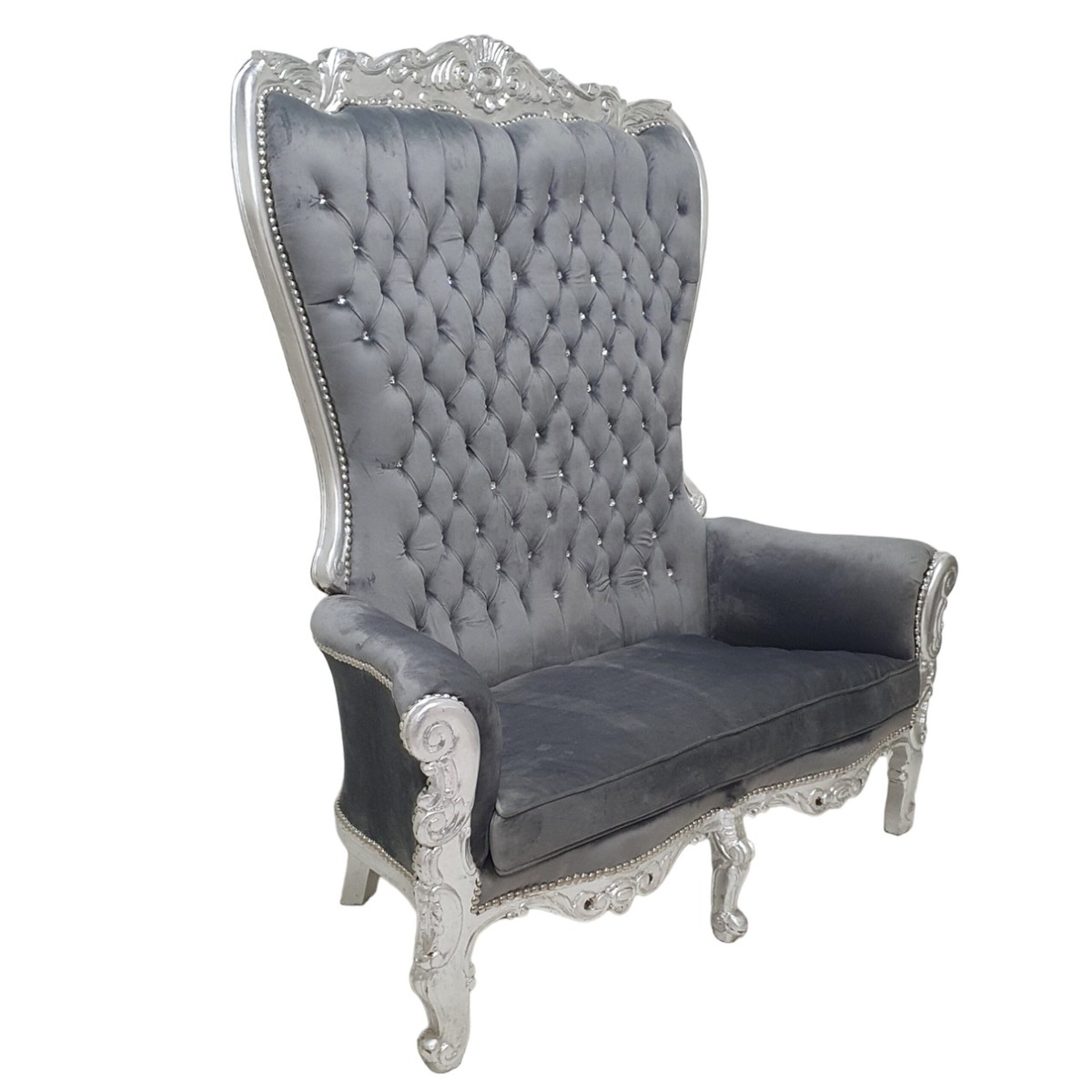 Casa Padrino Fauteuil Double Trône Baroque Gris Argent Bling Meubles Casa Padrino Fauteuil Double Trône Baroque Gris Argent Bling Meubles