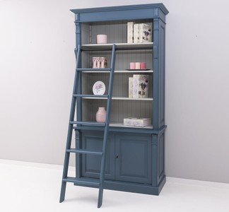 Casa Padrino Landhaus Stil Bücherschrank mit Leiter Stahlblau / Grau 