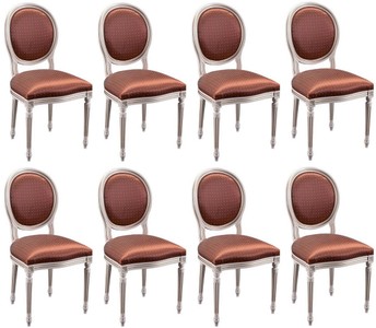 Casa Padrino luxury baroque dining chair set of 8 bordeaux red / white Casa Padrino luxury baroque dining chair set of 8 bordeaux red / white