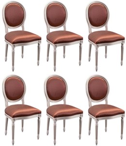 Casa Padrino luxury baroque dining chair set of 6 bordeaux red / white Casa Padrino luxury baroque dining chair set of 6 bordeaux red / white