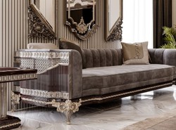 Luxus Barock Wohnzimmer Sofa Grau Dunkelbraun Gold