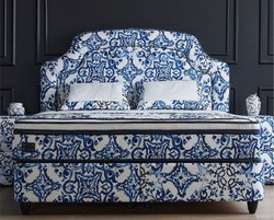 Casa Padrino Letto Matrimoniale Art Deco di Lusso Bianco / Blu / Nero - Varie Dimensioni Casa Padrino Letto Matrimoniale Art Deco di Lusso Bianco / Blu / Nero - Varie Dimensioni