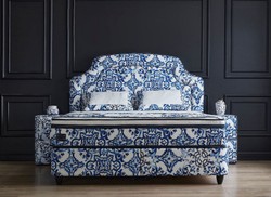 Casa Padrino Letto Matrimoniale Art Deco di Lusso Bianco / Blu / Nero - Varie Dimensioni Casa Padrino Letto Matrimoniale Art Deco di Lusso Bianco / Blu / Nero - Varie Dimensioni