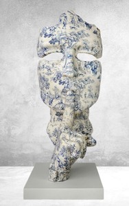 Luxus XXL Deko Skulptur Creme Blau Grau