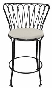 Casa Padrino sedia da bar Art Nouveau di lusso in ferro battuto con cuscino seduta nero / grigio A. 110 cm
