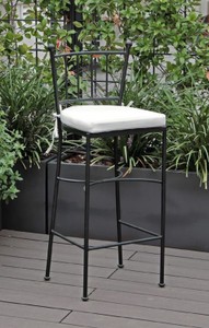 Casa Padrino sedia da bar Art Nouveau di lusso in ferro battuto con cuscino seduta nero / bianco A. 97 cm