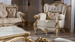 Prunkvoller Luxus Barock Wohnzimmer Sessel Grau Mehrfarbig Gold