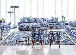 Casa Padrino Alfombra de Salón Barroco de Lujo Blanco / Azul - Varios Tamaños