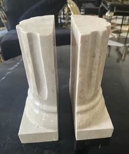 Casa Padrino Luxus Marmor Buchstützen Set Barock Säulen Creme H. 21 cm