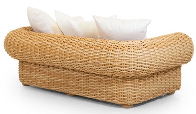 Casa Padrino Luxus 2er Gartensofa Naturfarben / Weiß 205 cm