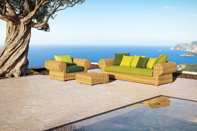 Casa Padrino Luxus Gartensessel Naturfarben / Grün 135 cm